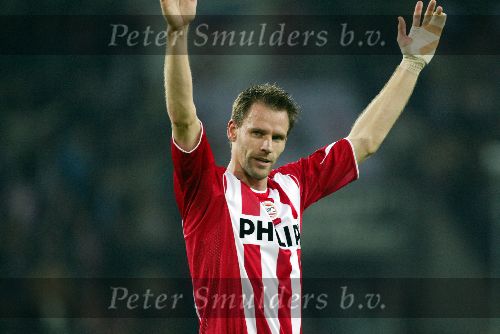 Eindhoven, 1 November 2005
Wedstrijd Champions League seizoen 2005/2006tussen PSV-AC Milaan, eindstand 1-0
Blijdschap bij Andre Ooijer
Foto: © Peter Smulders
