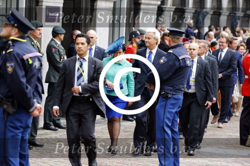 Den Haag 17 september 2013
Prinsjesdag op het binnenhof.
Geert Wilders met zijn vrouw en beveiliging