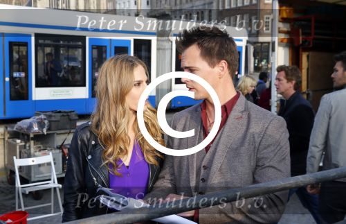 Amsterdam 30 september 2014
Kelly Kruger, Darin Brooks, Kim Matula, Scott Clifton, Ashleigh Brewer en Ferry Doedens uit de Amerikaanse soapserie The Bold and the Beautiful tijdens opnames op de dam in Amsterdam.