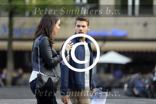 Amsterdam 30 september 2014
Kelly Kruger, Darin Brooks, Kim Matula, Scott Clifton, Ashleigh Brewer en Ferry Doedens uit de Amerikaanse soapserie The Bold and the Beautiful tijdens opnames op de dam in Amsterdam.