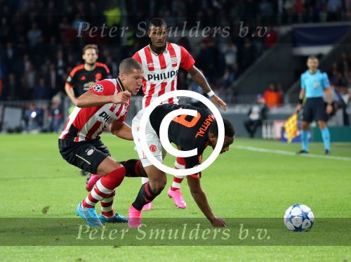 Eindhoven, 15 September 2015
CL 2015/2016
Eerste wedstrijd PSV-Manchester United, eindstand 2-1
Jeffrey Bruma in duel met Anthony Martial
