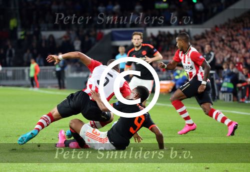 Eindhoven, 15 September 2015
CL 2015/2016
Eerste wedstrijd PSV-Manchester United, eindstand 2-1
Jeffrey Bruma in duel met Anthony Martial