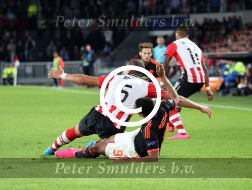 Eindhoven, 15 September 2015
CL 2015/2016
Eerste wedstrijd PSV-Manchester United, eindstand 2-1
Jeffrey Bruma in duel met Anthony Martial