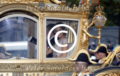 Den Haag 15 september 2015
Prinsjesdag 2015 met Koning Willem Alexander Koningin Maxima prins Constantijn en Prinses Laurentien. Dit jaar wordt de gouden koets voorlopig voor het laatst gebruikt.