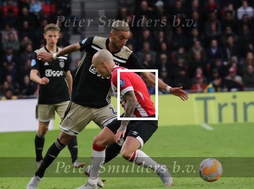 Eindhoven, 23 September 2018 PSV-AJAX Kompetitie, Seizoen 2018-2019 Eindstand 3-0
Hakam Ziyech en Angelino