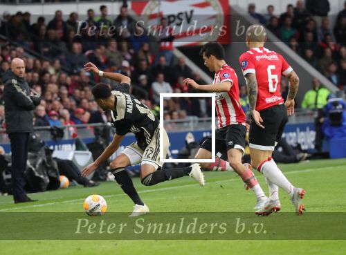 Eindhoven, 23 September 2018 PSV-AJAX Kompetitie, Seizoen 2018-2019 Eindstand 3-0
Hirving Lozano en Noussair Mazraoui