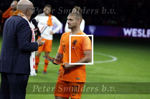 Amsterdam 6 mei 2018
Nederland-Peru 2-1 . Afscheidswedstrijd Wesley Sneijder . Zijn vrouw Yolanthe Sneijder Cabau en zoons Jessey en Xess Xava zijn natuurlijk aanwezig.