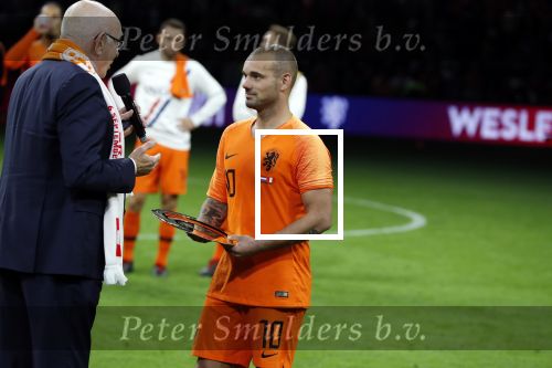 Amsterdam 6 mei 2018
Nederland-Peru 2-1 . Afscheidswedstrijd Wesley Sneijder . Zijn vrouw Yolanthe Sneijder Cabau en zoons Jessey en Xess Xava zijn natuurlijk aanwezig.