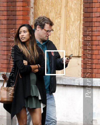 Amsterdam 7 augustus 2019
 Presentatrice Airen MylÃ¨ne en haar vriend oud-hockeyer Taeke Taekema samen in Amsterdam zuid . Airen is in verwachtring van hun tweede kindje