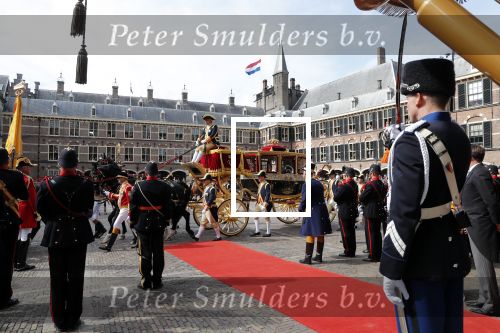 Den Haag 17 september 2019
Prinsjesdag 2019. Koning Willem Alexander Koningin Maxima Prins Constantijn en Prinses Laurentien arriveren met koets op binnenhof en bij paleis Noordeinde. Gouden koets