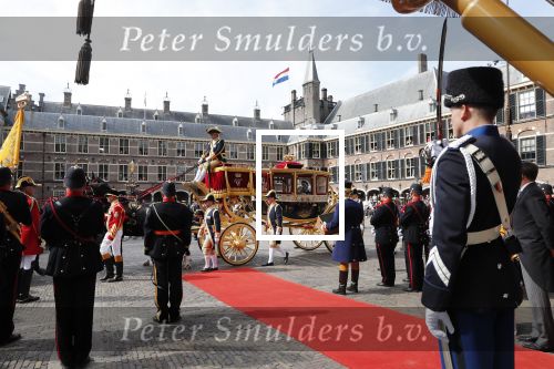 Den Haag 17 september 2019
Prinsjesdag 2019. Koning Willem Alexander Koningin Maxima Prins Constantijn en Prinses Laurentien arriveren met koets op binnenhof en bij paleis Noordeinde. Gouden koets