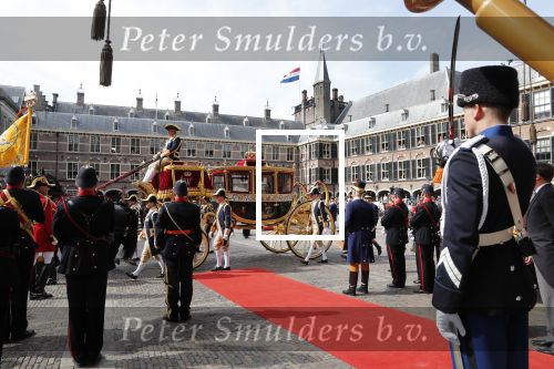Den Haag 17 september 2019
Prinsjesdag 2019. Koning Willem Alexander Koningin Maxima Prins Constantijn en Prinses Laurentien arriveren met koets op binnenhof en bij paleis Noordeinde. Gouden koets