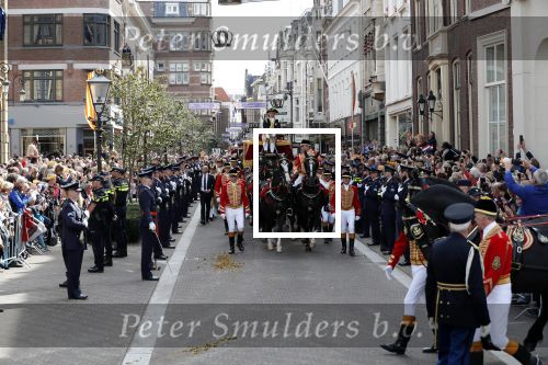 Den Haag 17 september 2019
Prinsjesdag 2019. Koning Willem Alexander Koningin Maxima Prins Constantijn en Prinses Laurentien arriveren met  gouden koets op binnenhof en bij paleis Noordeinde.