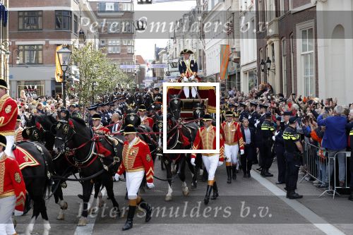 Den Haag 17 september 2019
Prinsjesdag 2019. Koning Willem Alexander Koningin Maxima Prins Constantijn en Prinses Laurentien arriveren met  gouden koets op binnenhof en bij paleis Noordeinde.