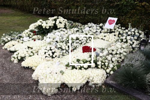 Naarden 9 oktober 2020
Het graf van Jan des Bouvrie met duizenden witte rozen en de beroemde stoel die Jan ontworpen heeft .