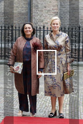 Den Haag 19 september 2023
Prinsjesdag 2023 . Aankomst van de ministers met partners en Staatsecretarissen met partners op het binnenhof. Sigrid Kaag met een kennis