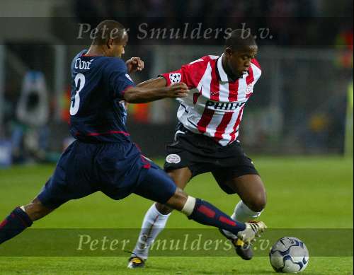 Eindhoven, 25 september 2002
PSV- Asenal FC , tweede wedstrijd in de championsleague
Eindstand 0-3
Ashley Cole met Leandro