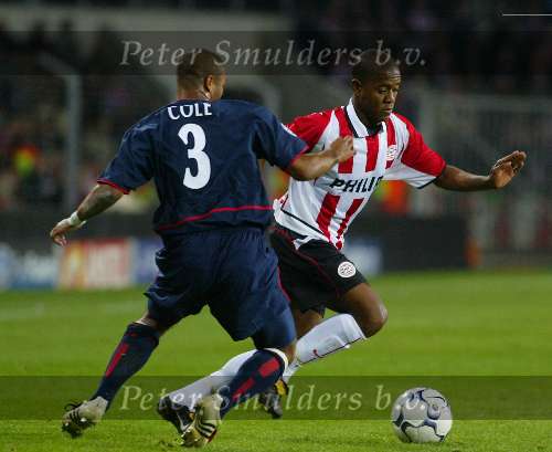 Eindhoven, 25 september 2002
PSV- Asenal FC , tweede wedstrijd in de championsleague
Eindstand 0-4
Ashley Cole met Leandro