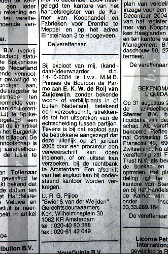 Amsterdam 15 oktober 2004
Advertentie Prinses Margaritha en Edwin de Roy v Zuijdewijn in  Trouw