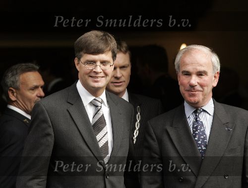 Naarden 20 oktober 2005
Trouwen Prins Floris en Aimee Sohngen in stadhuis Naarden.
Jan Peter Balkenende en Frans Weisglas