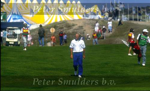 Greg Norman tijdens de Dutch open 1992 in Noordwijk
Golfen