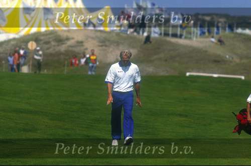 Greg Norman tijdens de Dutch open 1992 in Noordwijk
Golfen