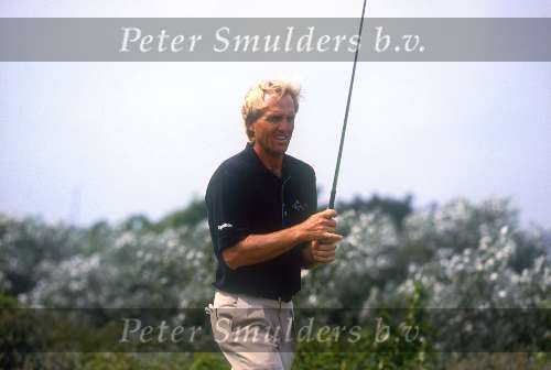 Greg Norman tijdens de Dutch open 1992 in Noordwijk
Golfen