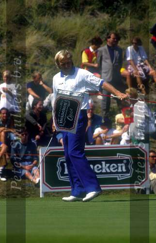 Greg Norman tijdens de Dutch open 1992 in Noordwijk
Golfen