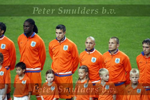 Amsterdam 8 september 2007
kwalificatieduel voor EK tussen Nederland en Bulgarije in de amsterdam arena. Nederland wint met 2-0. Mario Melchiot Danny de Zeeuw Robin v Persie en John Heitinga