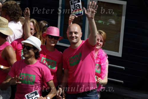 Amsterdam 1 augustus 2009
Boris v d Ham van D66 op boot tijdens gay pride.
Pteer Smulders bv