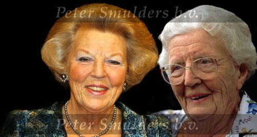 Koningin Beatrix met haar moeder Prinses Juliana
Compositiefoto