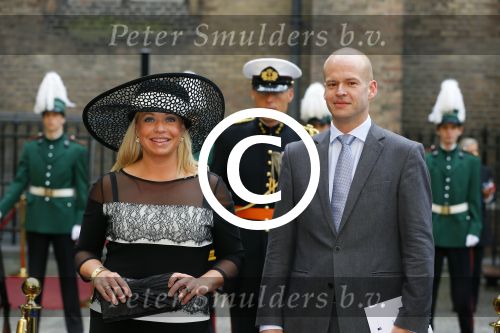 Den Haag 16 september 2014
Prinsjesdag met oa Koning Willem Alexander Koningin Maxima prinses Laurentien en prins Constantijn. Gouden Koets op het binnenhof. Jeanine Hennis-Plasschaert  met man