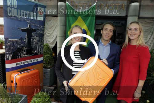 Amsterdam 28 juni 2016 
Presentatie Princess koffers voor het Nederlandse team voor de olympische spelen van Rio de Janeiro. Aad Dorien Tim Florentine en Nikki Ouborg