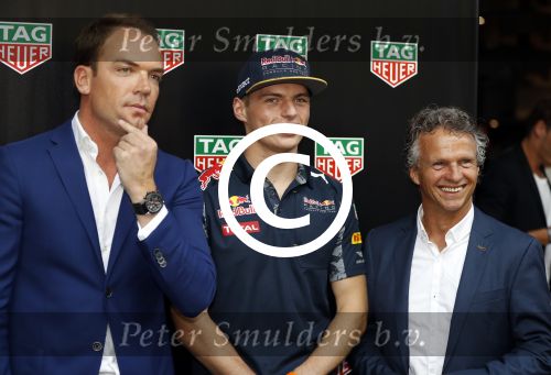 Amsterdam 30 augustus 2016
Presentatie Tag Heuer horloge van Max Verstappen. Robert Doornbos en Jan lammers