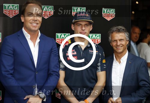 Amsterdam 30 augustus 2016
Presentatie Tag Heuer horloge van Max Verstappen. Robert Doornbos en Jan lammers