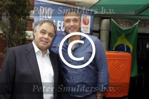 Amsterdam 28 juni 2016 
Presentatie Princess koffers voor het Nederlandse team voor de olympische spelen van Rio de Janeiro. Robert maaskant met Aad en Tim Ouborg