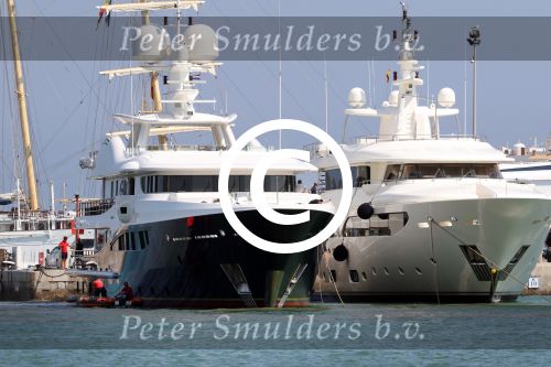 ibiza 27 juli 2015
Het yacht / boot van Marcel Boekhoorn de deniki ( vernoemd naar zijn dochters Denise Nicole en Kim) in de haven van ibiza