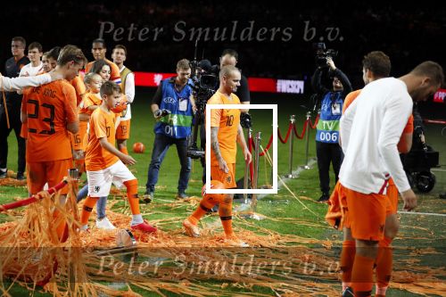 Amsterdam 6 mei 2018
Nederland-Peru 2-1 . Afscheidswedstrijd Wesley Sneijder . Zijn vrouw Yolanthe Sneijder Cabau en zoons Jessey en Xess Xava zijn natuurlijk aanwezig.