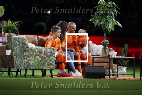 Amsterdam 6 mei 2018
Nederland-Peru 2-1 . Afscheidswedstrijd Wesley Sneijder . Zijn vrouw Yolanthe Sneijder Cabau en zoons Jessey en Xess Xava zijn natuurlijk aanwezig.