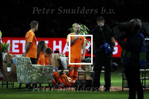 Amsterdam 6 mei 2018
Nederland-Peru 2-1 . Afscheidswedstrijd Wesley Sneijder . Zijn vrouw Yolanthe Sneijder Cabau en zoons Jessey en Xess Xava zijn natuurlijk aanwezig. Andre Hazes zong voor Wesley