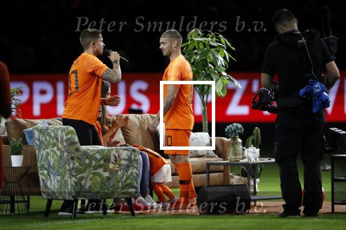Amsterdam 6 mei 2018
Nederland-Peru 2-1 . Afscheidswedstrijd Wesley Sneijder . Zijn vrouw Yolanthe Sneijder Cabau en zoons Jessey en Xess Xava zijn natuurlijk aanwezig. Andre Hazes zong voor Wesley