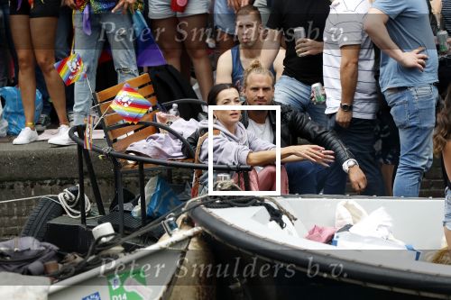 Amsterdam 3 augustus 2019
Gaypride in de grachten van Amsterdam.
Birgit Schuurman met haar nieuwe vriend Sander v Haarlem.