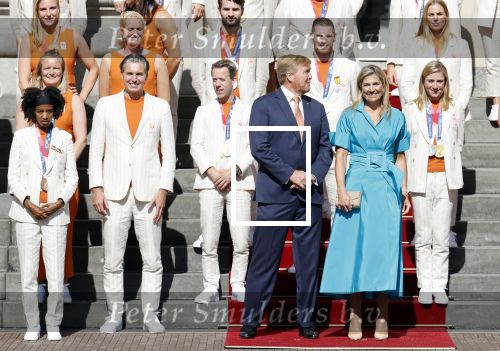 Den Haag 10 augustus 2021
Koning Willem Alexander en Koningin Maxima ontvangen op paleis noordeinde alle medaillewinnaars van de Olympische spelen in Tokyo. oa Sifan Hassan Harrie Lavreysen  Kiran Badloe Annemiek v d Vleuten Niek Kimmann Shanne Braspennincx Abdi Nageeye Jeffrey Hoogland Gabriella Schloesser Steve Wijler Arno Kamminga Sharon v Rouwendaal Tom Dumoulin Anouk Vetter Femke Bol Nouchka Fontijn Merel Smulders Sanne v Dijke Maikel v d Vleuten Kirsten Wild Annemiek Bekkering Annette Duetz Emma Oosterwegel Marit Bouwmeester Anna v d Breggen Roy v d Berg , heren 4 roeien , dames 2 roeien, heren 4x 400m  en het nederlands dames hockeyteam .Ook chef de Mission Pieter v d Hoogenband is er natuurlijk bij .