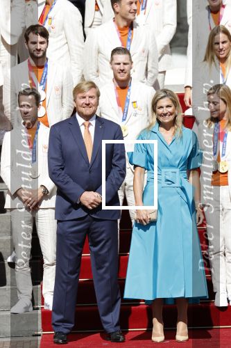 Den Haag 10 augustus 2021
Koning Willem Alexander en Koningin Maxima ontvangen op paleis noordeinde alle medaillewinnaars van de Olympische spelen in Tokyo. oa Sifan Hassan Harrie Lavreysen  Kiran Badloe Annemiek v d Vleuten Niek Kimmann Shanne Braspennincx Abdi Nageeye Jeffrey Hoogland Gabriella Schloesser Steve Wijler Arno Kamminga Sharon v Rouwendaal Tom Dumoulin Anouk Vetter Femke Bol Nouchka Fontijn Merel Smulders Sanne v Dijke Maikel v d Vleuten Kirsten Wild Annemiek Bekkering Annette Duetz Emma Oosterwegel Marit Bouwmeester Anna v d Breggen Roy v d Berg , heren 4 roeien , dames 2 roeien, heren 4x 400m  en het nederlands dames hockeyteam .Ook chef de Mission Pieter v d Hoogenband is er natuurlijk bij .