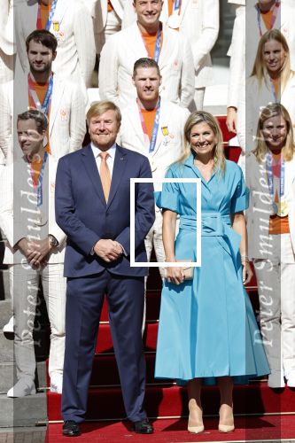 Den Haag 10 augustus 2021
Koning Willem Alexander en Koningin Maxima ontvangen op paleis noordeinde alle medaillewinnaars van de Olympische spelen in Tokyo. oa Sifan Hassan Harrie Lavreysen  Kiran Badloe Annemiek v d Vleuten Niek Kimmann Shanne Braspennincx Abdi Nageeye Jeffrey Hoogland Gabriella Schloesser Steve Wijler Arno Kamminga Sharon v Rouwendaal Tom Dumoulin Anouk Vetter Femke Bol Nouchka Fontijn Merel Smulders Sanne v Dijke Maikel v d Vleuten Kirsten Wild Annemiek Bekkering Annette Duetz Emma Oosterwegel Marit Bouwmeester Anna v d Breggen Roy v d Berg , heren 4 roeien , dames 2 roeien, heren 4x 400m  en het nederlands dames hockeyteam .Ook chef de Mission Pieter v d Hoogenband is er natuurlijk bij .