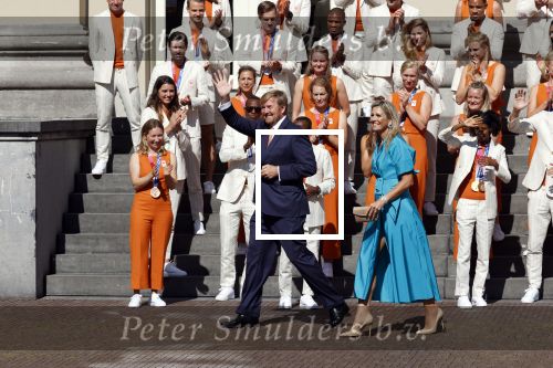 Den Haag 10 augustus 2021
Koning Willem Alexander en Koningin Maxima ontvangen op paleis noordeinde alle medaillewinnaars van de Olympische spelen in Tokyo. oa Sifan Hassan Harrie Lavreysen  Kiran Badloe Annemiek v d Vleuten Niek Kimmann Shanne Braspennincx Abdi Nageeye Jeffrey Hoogland Gabriella Schloesser Steve Wijler Arno Kamminga Sharon v Rouwendaal Tom Dumoulin Anouk Vetter Femke Bol Nouchka Fontijn Merel Smulders Sanne v Dijke Maikel v d Vleuten Kirsten Wild Annemiek Bekkering Annette Duetz Emma Oosterwegel Marit Bouwmeester Anna v d Breggen Roy v d Berg , heren 4 roeien , dames 2 roeien, heren 4x 400m  en het nederlands dames hockeyteam .Ook chef de Mission Pieter v d Hoogenband is er natuurlijk bij .