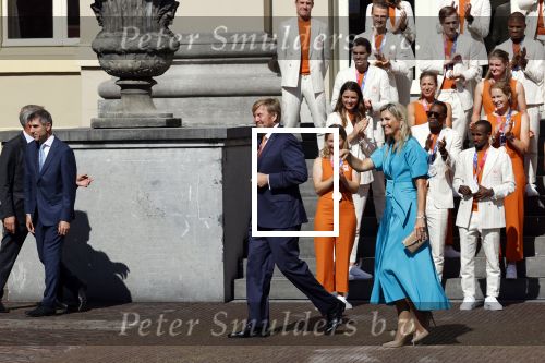 Den Haag 10 augustus 2021
Koning Willem Alexander en Koningin Maxima ontvangen op paleis noordeinde alle medaillewinnaars van de Olympische spelen in Tokyo. oa Sifan Hassan Harrie Lavreysen  Kiran Badloe Annemiek v d Vleuten Niek Kimmann Shanne Braspennincx Abdi Nageeye Jeffrey Hoogland Gabriella Schloesser Steve Wijler Arno Kamminga Sharon v Rouwendaal Tom Dumoulin Anouk Vetter Femke Bol Nouchka Fontijn Merel Smulders Sanne v Dijke Maikel v d Vleuten Kirsten Wild Annemiek Bekkering Annette Duetz Emma Oosterwegel Marit Bouwmeester Anna v d Breggen Roy v d Berg , heren 4 roeien , dames 2 roeien, heren 4x 400m  en het nederlands dames hockeyteam .Ook chef de Mission Pieter v d Hoogenband is er natuurlijk bij .