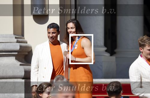 Den Haag 10 augustus 2021
Koning Willem Alexander en Koningin Maxima ontvangen op paleis noordeinde alle medaillewinnaars van de Olympische spelen in Tokyo. oa Sifan Hassan Harrie Lavreysen  Kiran Badloe Annemiek v d Vleuten Niek Kimmann Shanne Braspennincx Abdi Nageeye Jeffrey Hoogland Gabriella Schloesser Steve Wijler Arno Kamminga Sharon v Rouwendaal Tom Dumoulin Anouk Vetter Femke Bol Nouchka Fontijn Merel Smulders Sanne v Dijke Maikel v d Vleuten Kirsten Wild Annemiek Bekkering Annette Duetz Emma Oosterwegel Marit Bouwmeester Anna v d Breggen Roy v d Berg , heren 4 roeien , dames 2 roeien, heren 4x 400m  en het nederlands dames hockeyteam .Ook chef de Mission Pieter v d Hoogenband is er natuurlijk bij .