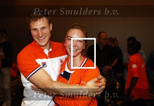Schiphol 9 augustus 2021
Aankomst olympische sporters op schiphol in hotel Hilton. Shanne Braspennincx met vriend Jeffrey Hoogland