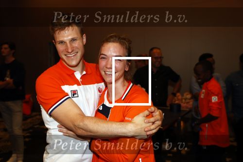Schiphol 9 augustus 2021
Aankomst olympische sporters op schiphol in hotel Hilton. Shanne Braspennincx met vriend Jeffrey Hoogland